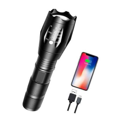 China Durable Wholesale Powerful Zoom Tactical Hand Torch Rechargeable Torch Light Flashlights T6 18650 Led Flashlight for sale