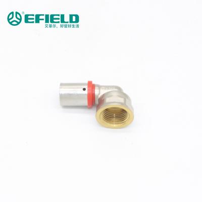China Gas and Water Pipe Brass Crimping Press Fitting SS Ferrule Female Elbow for Multilayer Pex Pipe for sale