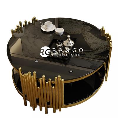 China Custom (Height)Adjustable Luxury Living Room Furniture Stainless Steel Coffee Table Set Top Side Marble Coffee Table Set for sale