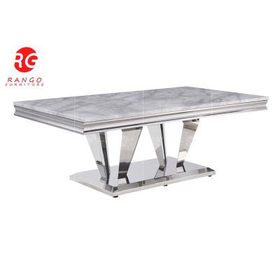 China (Size) 2022 modern design adjustable stainless steel leg marble and silver coffee table living room furniture for sale