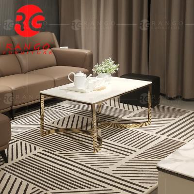 China (Size) Modern design RG01 2022 adjustable stainless steel leg marble and silver coffee table living room furniture for sale