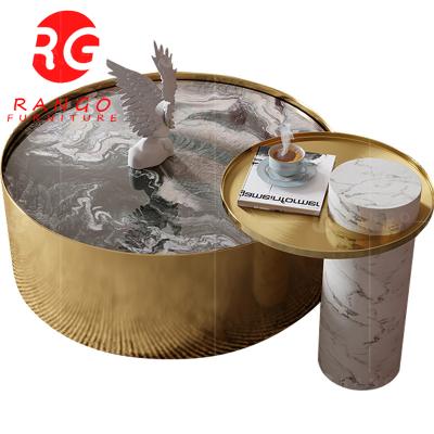 China (Size) Modern design RG01 2022 adjustable stainless steel leg marble and silver coffee table living room furniture for sale