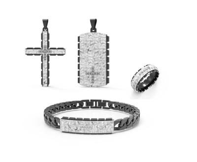 China Party Jewelry Gift Sets Men Black Chain Link Bracelet Ring Metal Cross Pendant Necklace for sale