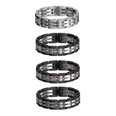 China Brushed And Matte Black Fashion Stainless Steel Bracelet With Silver Watch Band Bracelet for sale