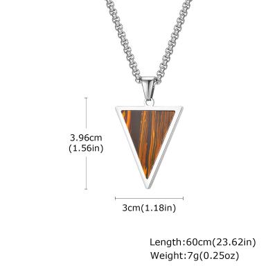 China Espaço de festa Triangular Pendente de aço inoxidável masculino com Tiger Eye Inlay comprimento 60cm 23.62in à venda