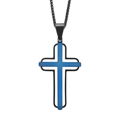 Chine Choker de prière en métal bleu et rose en or pour hommes Collier en acier inoxydable Joyaux d'anniversaire à vendre