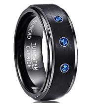 China Black Tungsten Carbide and Sapphire inlay wedding bands men's wedding rings for sale