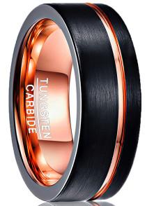 China New Arrivals Vacuum Plated Black and Rose Gold Mens wedding bands Tungsten Carbide Rings for sale