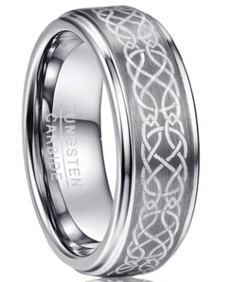 China Gray Flower Pattern Men's Wedding Ring Gold Tungsten Carbide Zircon Commemorative Jewelry zu verkaufen