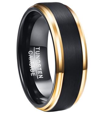 China Vacuum Plated Black Matt Finish and Gold Side Band Ring Jewelry Tungsten Carbide Ring for Men for sale