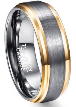 China Silver Grey Matt Finish and Gold Side Band Ring Jewelry Tungsten Carbide Ring for Men for sale