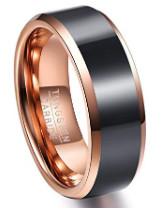 China Vacuum Plated Polished Black and Rose Gold Band Ring Jewelry Tungsten Carbide Ring for Men for sale