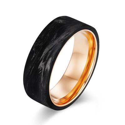 China New Arrival Plated Gold and Rose Gold Forged Carbon Fiber Wedding Bands Mens Jewelry for sale