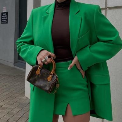 China New Autumn Lapel Long Sleeve Buckle Waterproof Suit Jacket High Waist Split Half Skirt Suit Women for sale