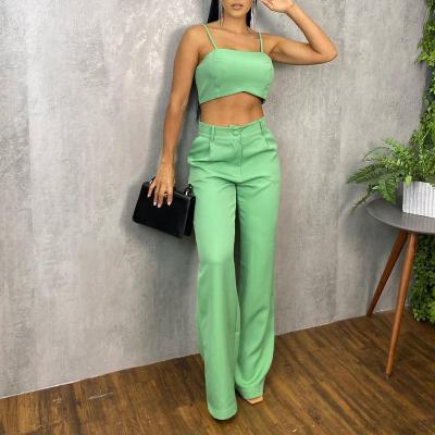 China Two Piece Set New Fashion Solid Color Suit Suspender High Waist Casual QUICK DRY Adjustable Pants for sale