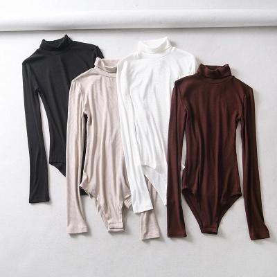 China Custom Solid Color Cotton Ft Neck Elastic Thin Yarn High Sleeve T-Shirt Long Sleeve Gaiters Women QUICK DRY Overalls Long for sale