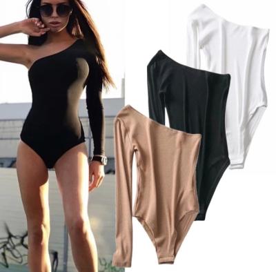 China Women's Diagonal One-shoulder Overalls One-shoulder Collar Elastic Thin Jumpsuit Spring QUICK-DRY Sexy Long Sleeve New for sale