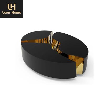 China Black Marble Top Hot sale luxury living room table gold stainless steel black center table oval coffee table for sale
