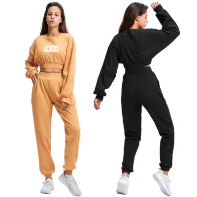 China Custom Antibacterial LOGO Women's Autumn Winter Sweat Suit Set Sweatshirts Sweatpants Casual Running Sportswear Two Piece Set TZ4404 for sale