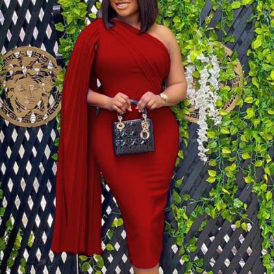 China Customized LOGO anti-static plus size women's fashion one-shoulder temperament elegant commuter banquet party dress D139T for sale