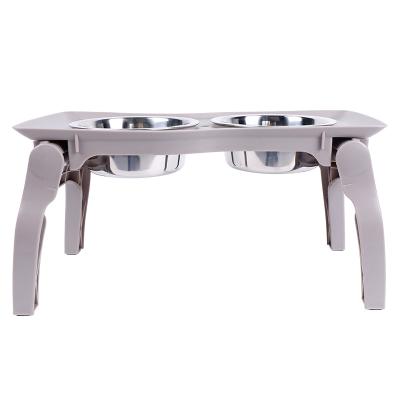 China Sustainable Pet Feeder Bowl Stand Raised Dog Food Bowls Stainless Steel Bowl With Foldable Table for sale
