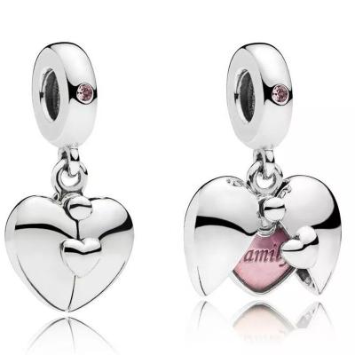 China Vintage good quality pendants charm 925 Sterling Silver Family Locket with pink CZ pendant charm dangles fits pandoras charms bracelets for sale