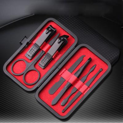 China 7 Pieces Pure Black Stainless Steel Nail Tools Pedicure Manicure Tools Set Pure Black Cool Nail Clippers Set Custom Logo for sale