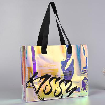 China Women Sumer Beach Tote Bag PVC Folding Plastic Shopping Gift Bags Biodegradable Bags With Logo for sale