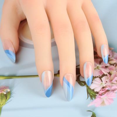 China Easy Apply NEWAIR Wholesale 24pcs Fake Nail Tip Wave Curve Line Press On Nails Almond Shape Full Cover Nail For Lady for sale
