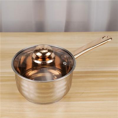 China 16cm Stainless Steel Kitchen Sauce Pans Single Handle Milk Pot With Lid for sale
