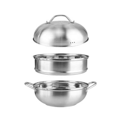 China Double Food Steamer Set 28cm Stainless Steel Non Stick For Cooking for sale