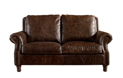 China Europe Vintage Style Dark Brown Leather Loveseat , Two Seater Real Leather Sofa for sale