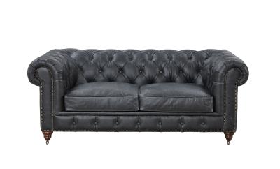 China Vintage Slate Color 2 Seater Leather Sofa Grey , Leather Couch Two Seater Chesterfield Love Seat for sale