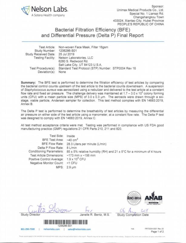 TYPE II OR TYPE IIR, BFE - Unimax Medical Products Co., Ltd