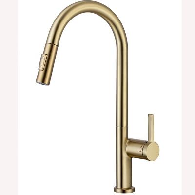 China Modern Design Kitchen Faucets Sense 360 Degree Rotation Brushed Gold Kitchen Sink Faucet Pull Out Faucet for sale
