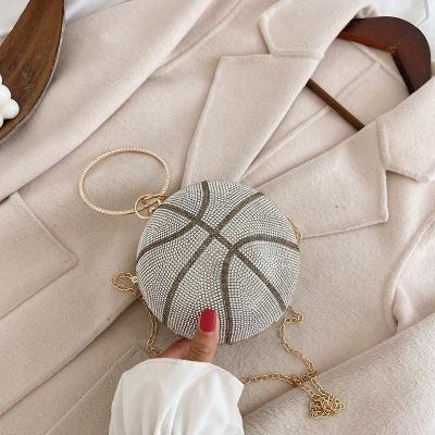 China 2021 Motion Sensing Fashion Lady Basketball Purses Crossbody Rhinestone Metal Chain Bags Luxury Small Handbags For Women for sale