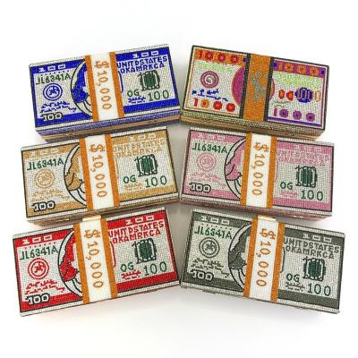 China 2021 Fashions Glitter Rhinestone Lady US Dollar Evening Bags Daily Cross Chain Shoulder Party Clips Women Bling Green Money Bag for sale