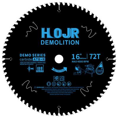 China For Cutting General Wood And Wood With Nails Teeth Demolition CTT Circular HOJR 405mm x 72T ATB Saw Blade For Cutting Wood With Nails for sale