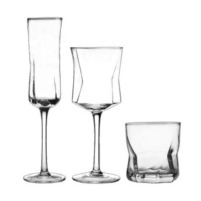 China Hexagonal irregular red wine glass 400ml hexagonal shape clear irregular stemless modern crystal unique luxury wine charger glass Wedding for sale