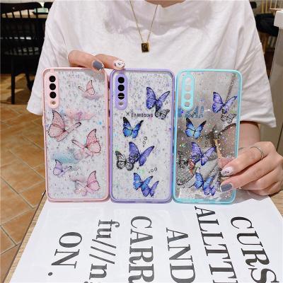 China Cute Colorful TPU Glitter Butterfly Color Cute Filter Frame For Samsung a12 a31 a20s a02 a02s a72 a52 s20 s21 silicone cell phone cover for sale