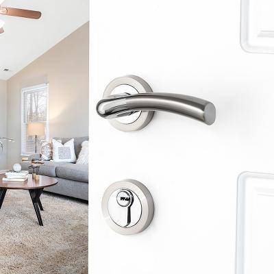 China 2022 Modern American Style Solid Brushed Lever Steel Interior Door Handle Set With Lock for sale
