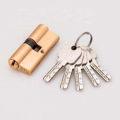 China Euro Profile Double Pin Vertical Navigation Knob Door Brass Cylinder Lock Copper Head Half Brass Mortise Open Rod for sale