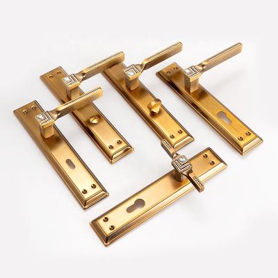 China Traditional Polished Full Diamond Crystal Door Handle Interior Doors Five-piece Combination Antique Brass Chrome for sale