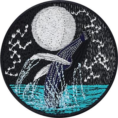 China Sustainable Custom costume Accessories Animal Blue Whale embroidered logo sewn iron patch, DYI Enthusiast rounded badge, fit the costume for sale