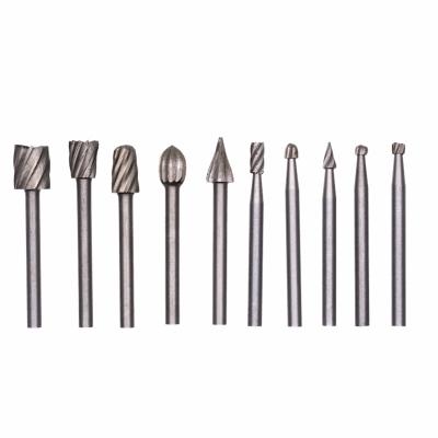 China 10PCS High Speed Steel 1/8 Inch Shank High Speed Steel Woodworking Burr Set Folder Rasp Rotary Drill Bit For Wood Carving for sale
