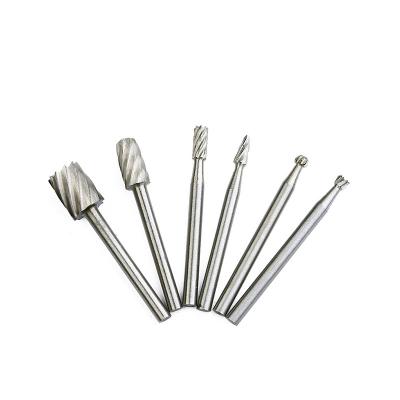 China 6Pcs 3MM hss High Speed Steel Woodworking Trumpet Burr Set Folder Rasp Rotary Drill Bit For Wood Carving for sale