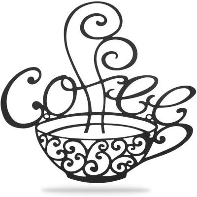 China Durable Metal Coffee Cup Wall Hanging Sign Art Decor for Kitchen Cafe, Home Decorations Java Tea Station Shops and Restaurants for sale
