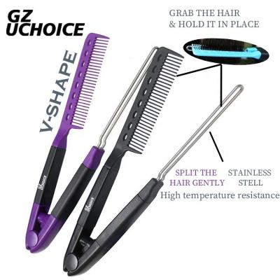 China Lounge& home fashion stainless steel design V type styling tool hair straightener splint comb for sale