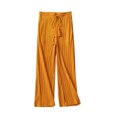 China anti-wrinkle women new products europe and usa pleated high waist elastic drawstring casual pants for sale