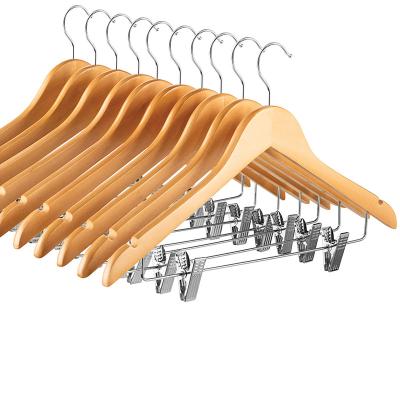 China Behind Doors/On Walls XINDA White Wooden Hangers Classical Standard Adult Solid Wood White Hanger Clothes Hangers with Pant Bar for sale